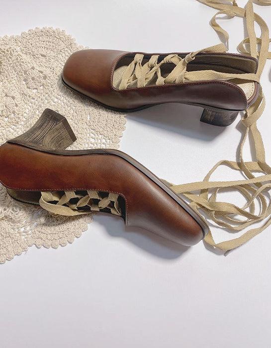 Vintage Sling-Back Lace-up Elegant Chunky Heels June Shoes Collection 2022 79.70