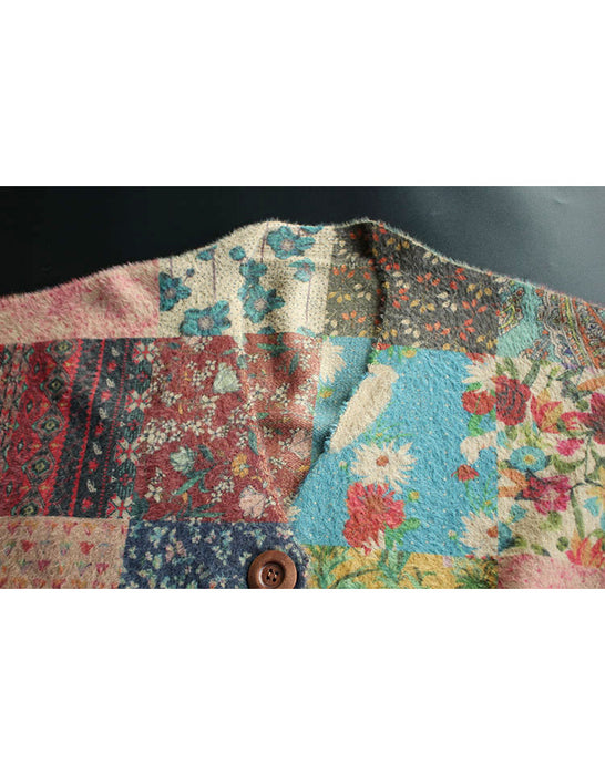 Vintage V-neck Printed Floral Loose Knit Cardigan Accessories 78.80