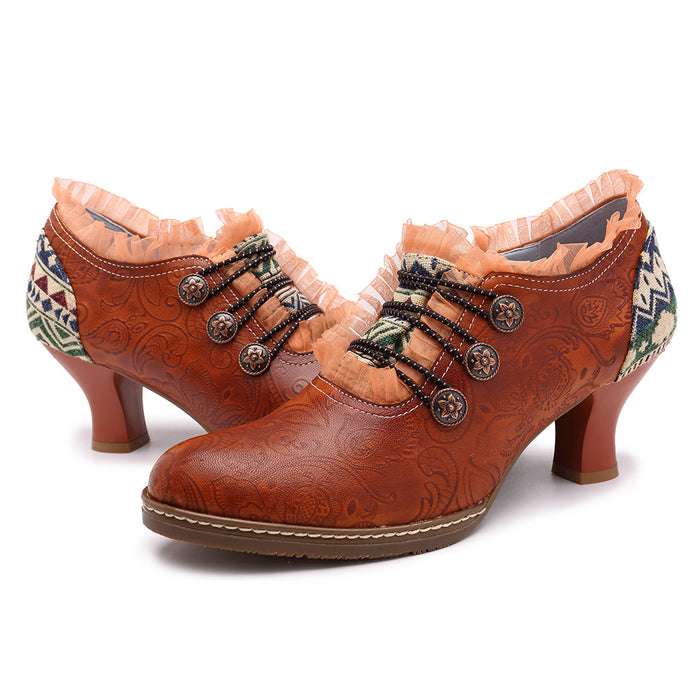 Vintage Classic Handmade Embossed Stitching Spanish Style Women's Shoes 36-42 Oct New Arrivals 68.00