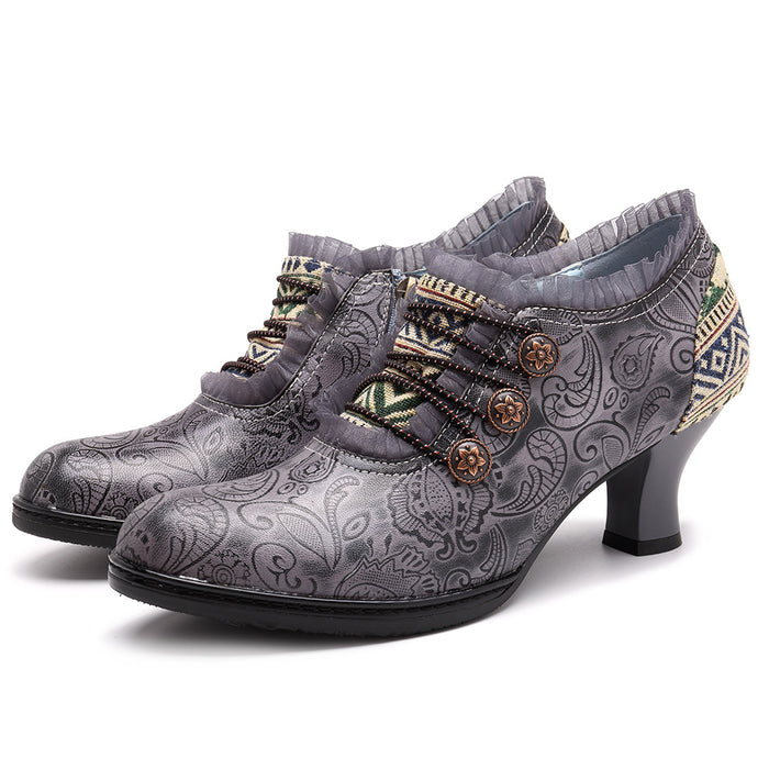 Vintage Classic Handmade Embossed Stitching Spanish Style Women's Shoes 36-42 Oct New Arrivals 68.00