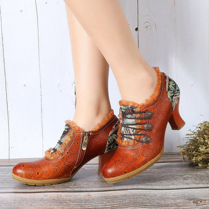 Vintage Classic Handmade Embossed Stitching Spanish Style Women's Shoe Obiono Vintage Classic Handmade Embossed Stitching Spanish Style Women's Shoe Obiono