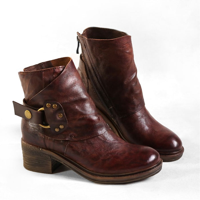 Vintage Distressed Belt Buckle Ankle Boots Women | Gift Shoes