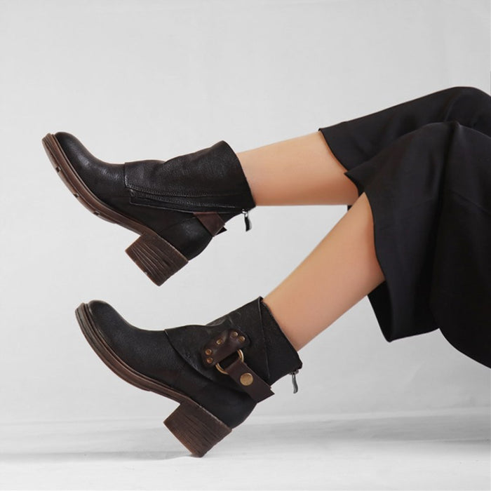 Vintage Distressed Belt Buckle Ankle Boots Women | Gift Shoes