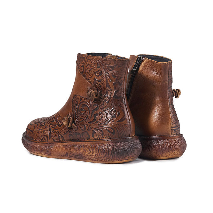 Vintage Ethnic Style Thick-Soled Autumn Embossed Boots |Gift Shoes