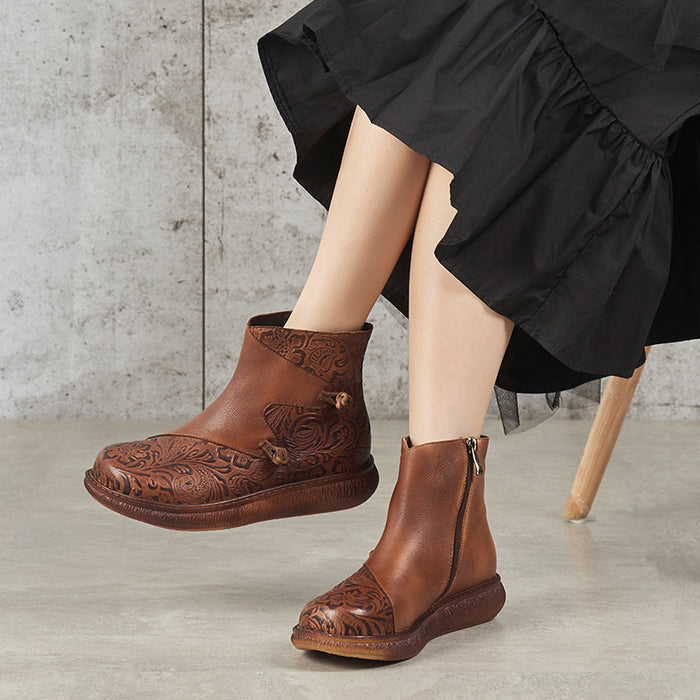 Vintage Ethnic Style Thick-Soled Autumn Embossed Boots |Gift Shoes