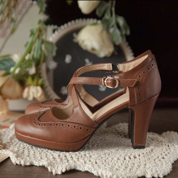 Vintage High-Heeled Cross-straps Mary Jane Shoes