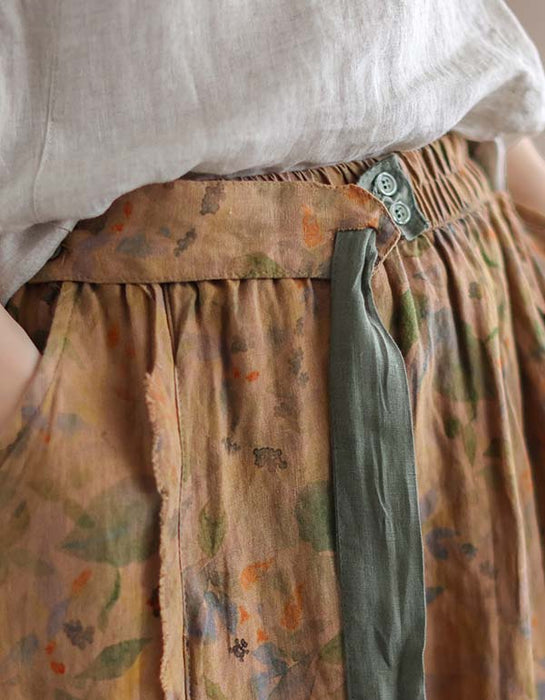 Waist Lace-up Summer Floral Linen Skirt Accessories 49.00