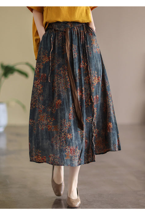 Waist Lace-up Summer Floral Linen Skirt Accessories 49.00