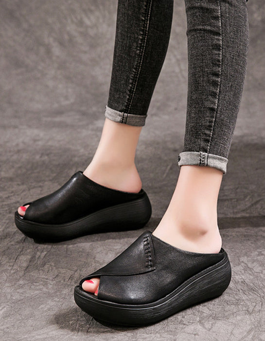 Summer Retro Leather Wedge Fish Toe Slippers April Trend 2020 88.80