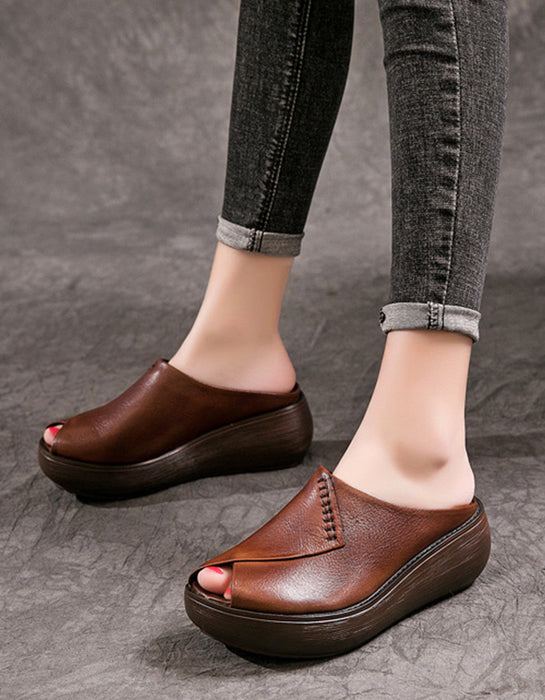 Summer Retro Leather Wedge Fish Toe Slippers April Trend 2020 88.80