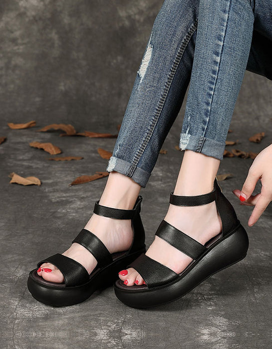Summer Comfortable Wedge Strap Sandals Black — Obiono