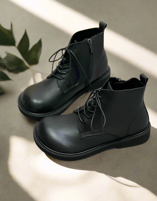 Autumn Winter Wide Toe Box Lace up Retro Ankle Boots 35-41 36 / Coffee Plush Autumn Winter Wide Toe Box Lace up Retro Ankle Boots 35-41 36 / Coffee Plush