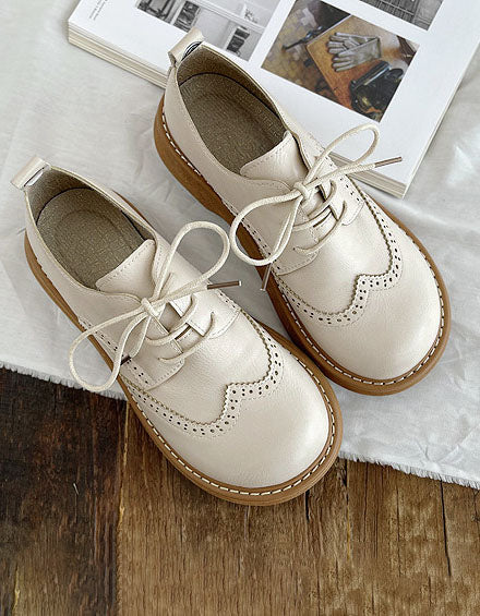 Wide Toe Box Brogue Style Oxford Shoes 36 / Beige Wide Toe Box Brogue Style Oxford Shoes 36 / Beige