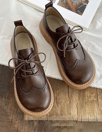 Wide Toe Box Brogue Style Oxford Shoes 38 / Coffee
