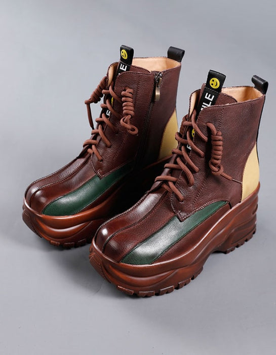 Winter Autumn Color Matching Leather Retro Platform Boots Oct Shoes Collection 2021 84.20