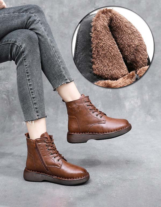 Handmade Retro Soft Leather Plush Winter Boots — Obiono