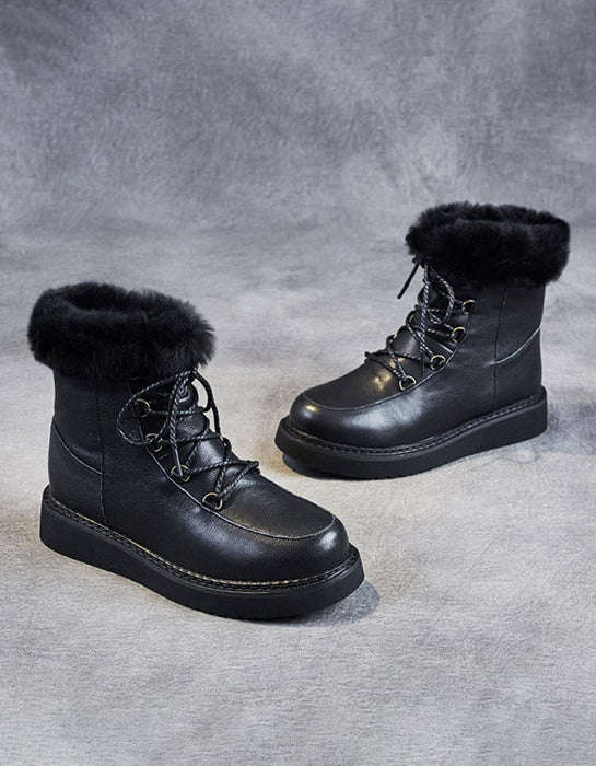 Winter Fur Retro Leather Snow Boots Women