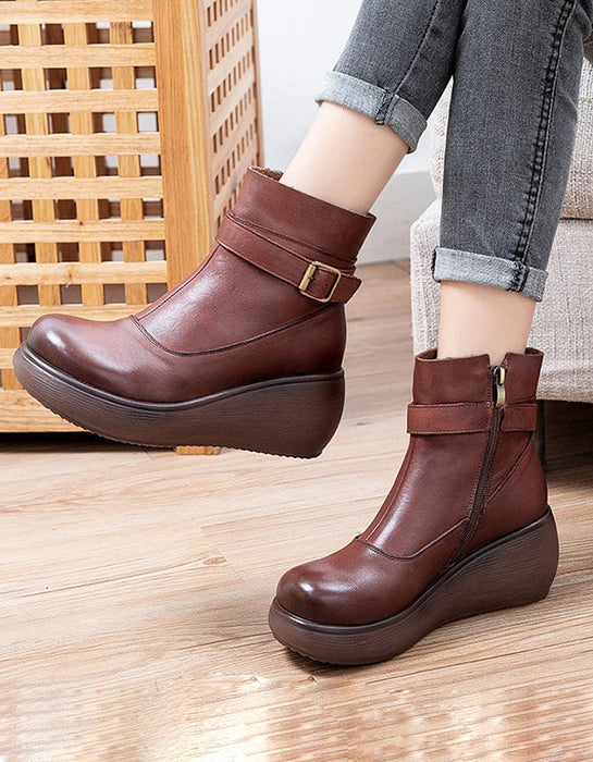 Winter Non-slip Retro Leather Ankle Wedge Boots Sep New Trends 2020 97.00