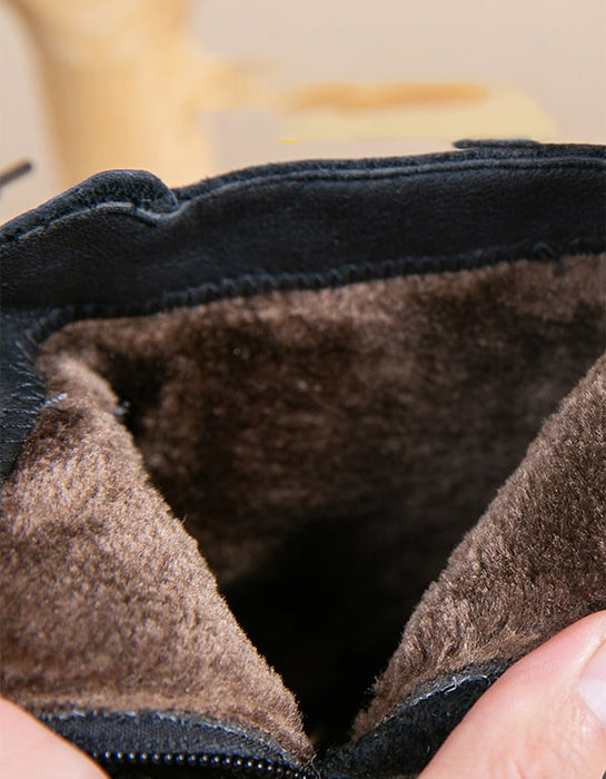 Winter Plush Handmade Retro Leather Boots For Women