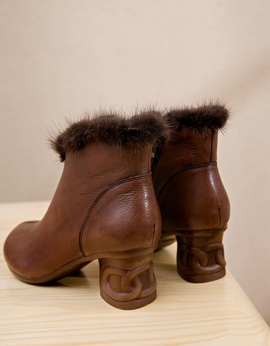 Winter Plush Retro Leather Elegant Chunky Boots Feb New Trends 2021 81.00