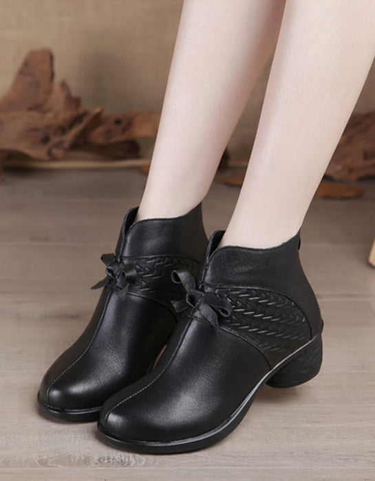 Winter Retro Leather Short Black Boots for Mom