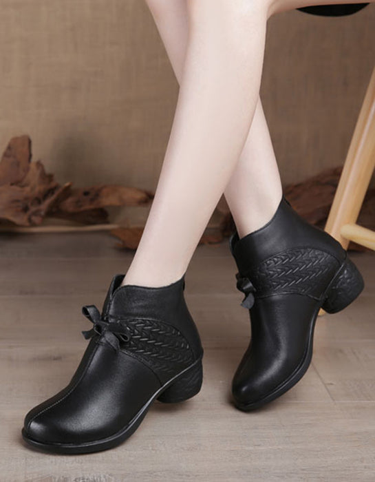 Winter Retro Leather Short Black Boots for Mom