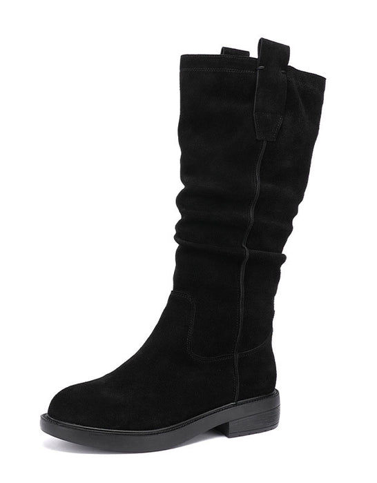 Winter Suede Wide Calf Black Long Boots