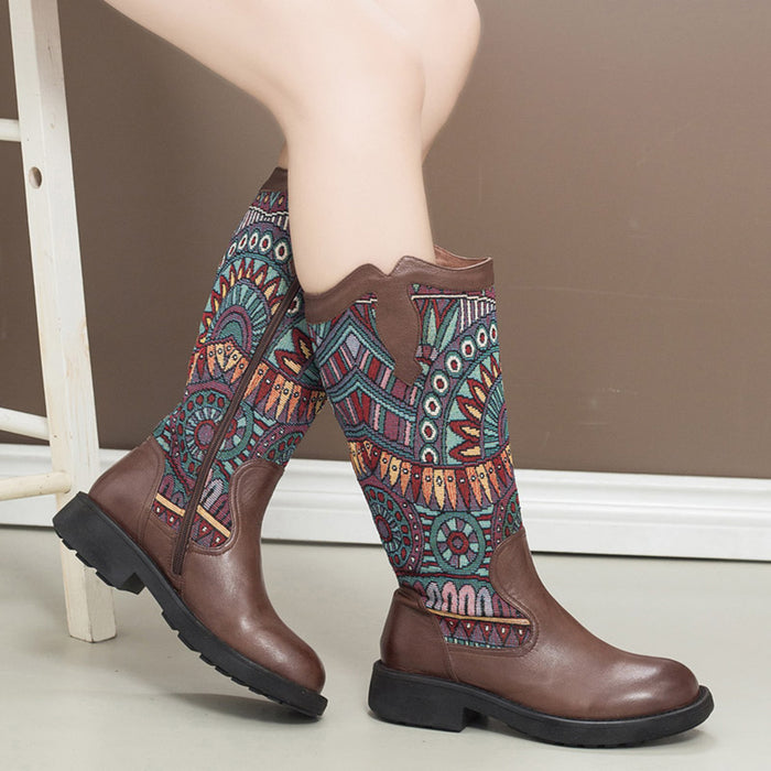 Winter Bohemian Retro Handmade Leather High Boots Gift Shoes