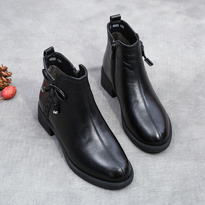 Winter Fashion Layer Thick Leather Women's Short Boots | Gift Shoes