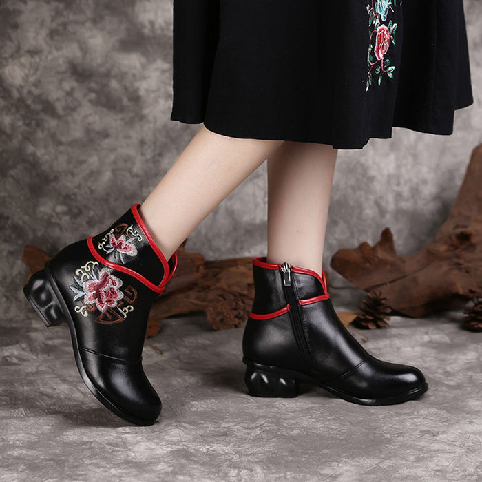 Winter Genuine Leather Embroidery Chunky Heel 35-41 | Gift Shoes Jan New 2020 63.60