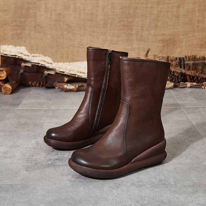 Handmade Retro Leather Mid-calf Boots