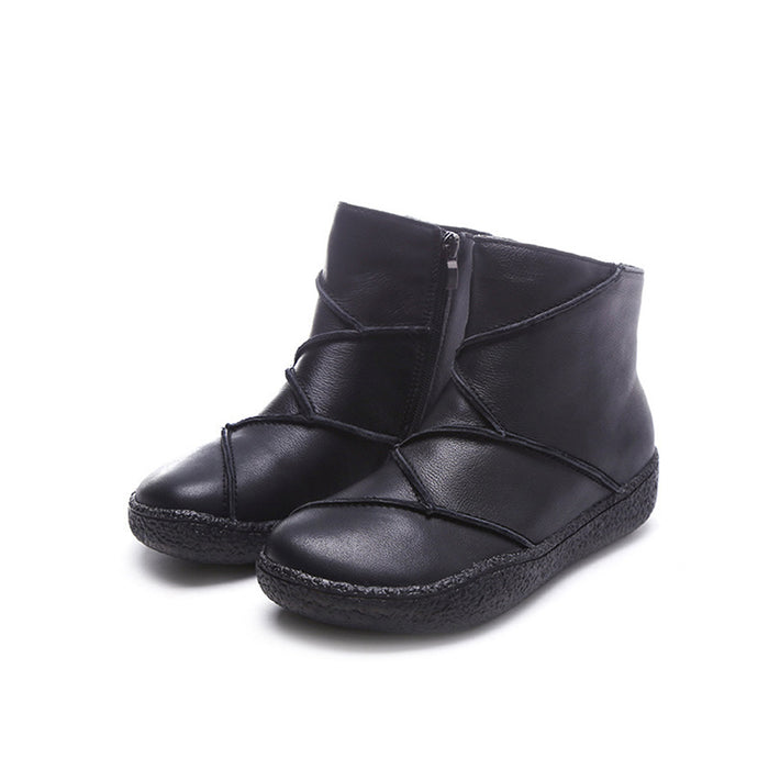 Winter Stitching Leather Short Boots | Gift Shoes