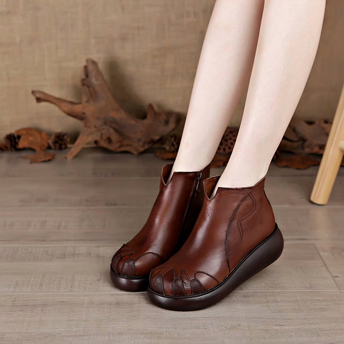 Winter Thick-Bottom Retro Wedge Velvet women's Boots Leather