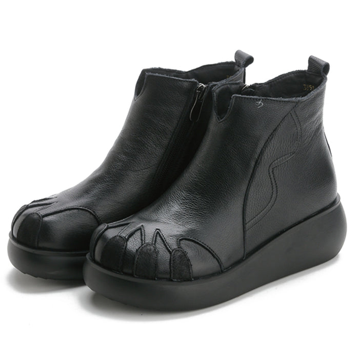 Winter Thick-Bottom Retro Wedge Velvet women's Boots Leather