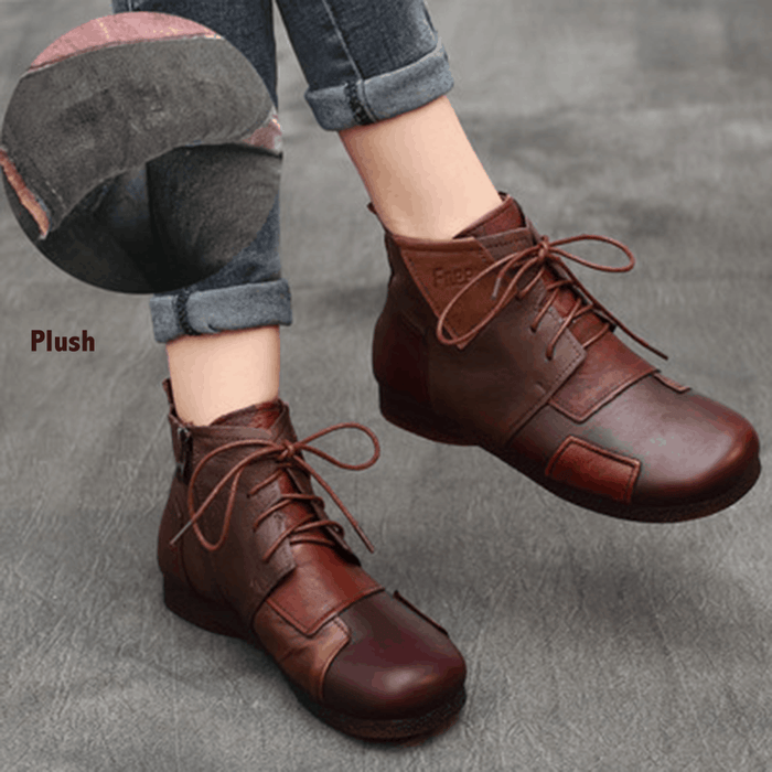 Winter Ethnic Style Retro Leather Stitching Boots 35-42 | Updated
