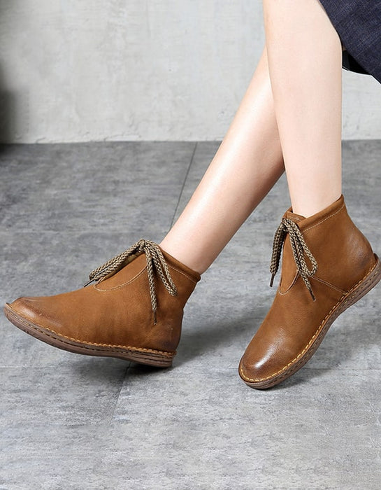 Women Handmade Retro Leather Soft-soled Boots