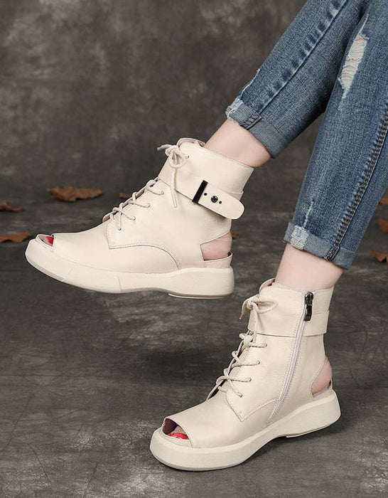 Buckle Retro Leather Open Toe Summer Boots April Trend 2020 85.60