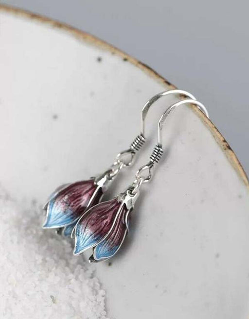 Women Retro Ethnic Lotus Blue Earrings Accessories 28.00