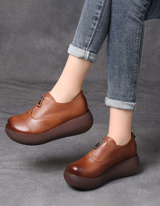 Women's Retro Leather Waterproof Wedge Shoes May Shoes Collection 78.00