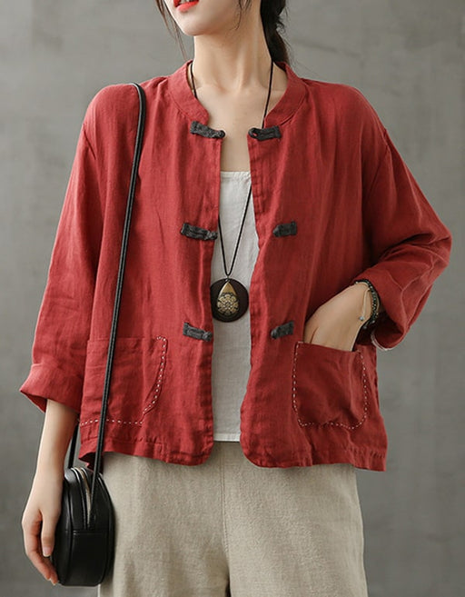 Women's Autumn Ethnic Buckle Linen Short Coat New arrivals Women's Clothing 45.30