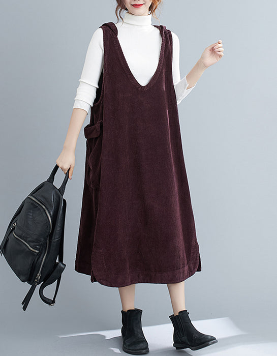 Women's Corduroy Loose Plus-size Hooded Dress Accessories 43.54
