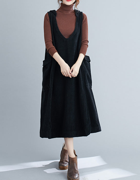 Women's Corduroy Loose Plus-size Hooded Dress Accessories 43.54