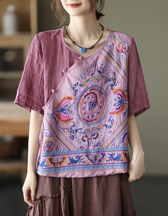 Women's Ethnic Style Embroidery Linen Shirt New arrivals Women's Clothing 47.00