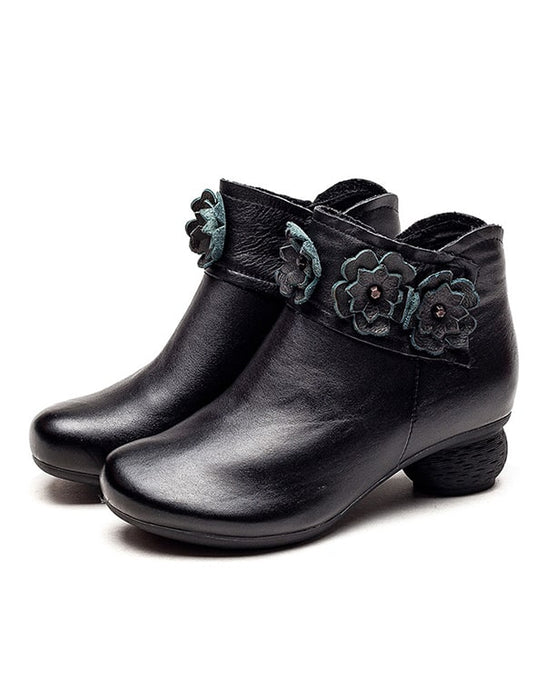 Autumn Winter Retro Leather Flower Chunky Shoes Oct New Trends 2020 86.50