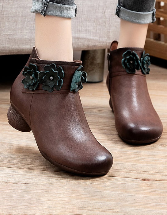 Autumn Winter Retro Leather Flower Chunky Shoes Oct New Trends 2020 86.50