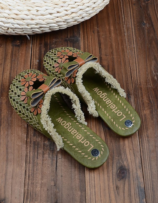 Women's Handmade Retro Leather Flower Slippers May Shoes Collection 2021 55.80