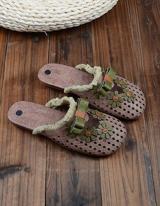 Women's Handmade Retro Leather Flower Slippers May Shoes Collection 2021 55.80