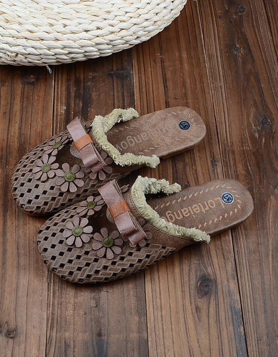 Women's Handmade Retro Leather Flower Slippers May Shoes Collection 2021 55.80