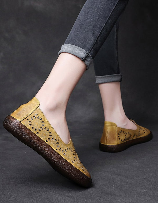 Women's Hollow Carved Leather Slip-on Shoes 35-43