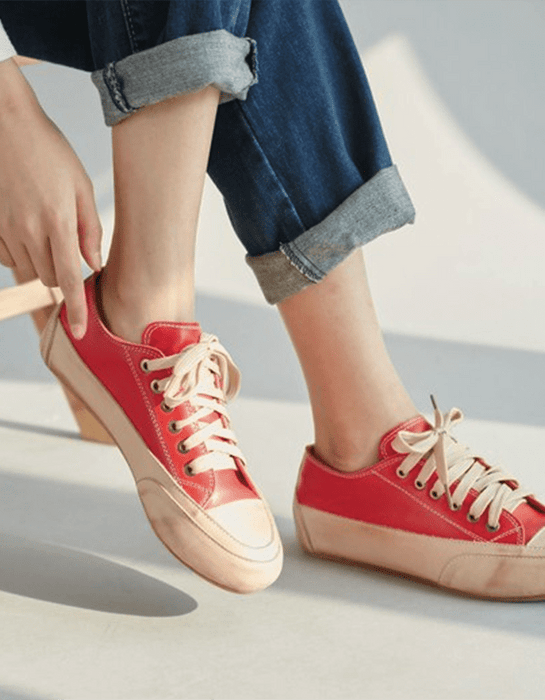 Women's Lace Up Leather Casual Flat Shoes